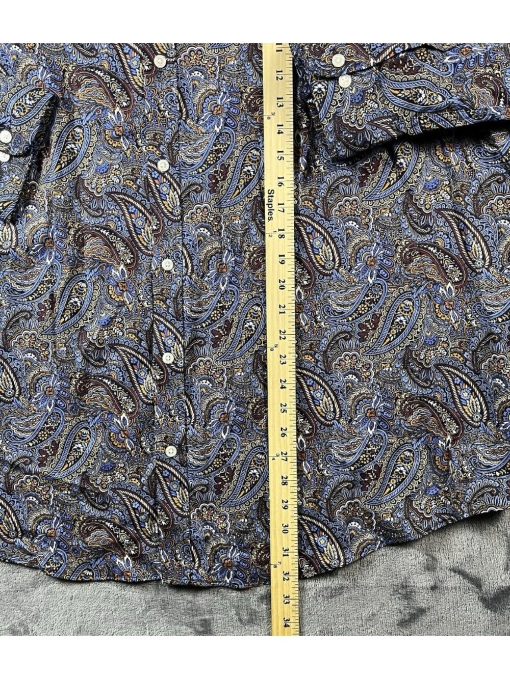 Roundtree & Yorke Luxury Cotton Paisley Blue Button Down Shirt Men's 3XB NWT - Picture 9 of 9